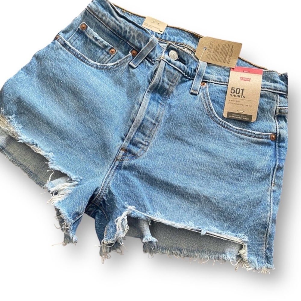 LEVI’S 501 New Jean Shorts High Rise Button Fly Distressed Denim Size 29 / 8